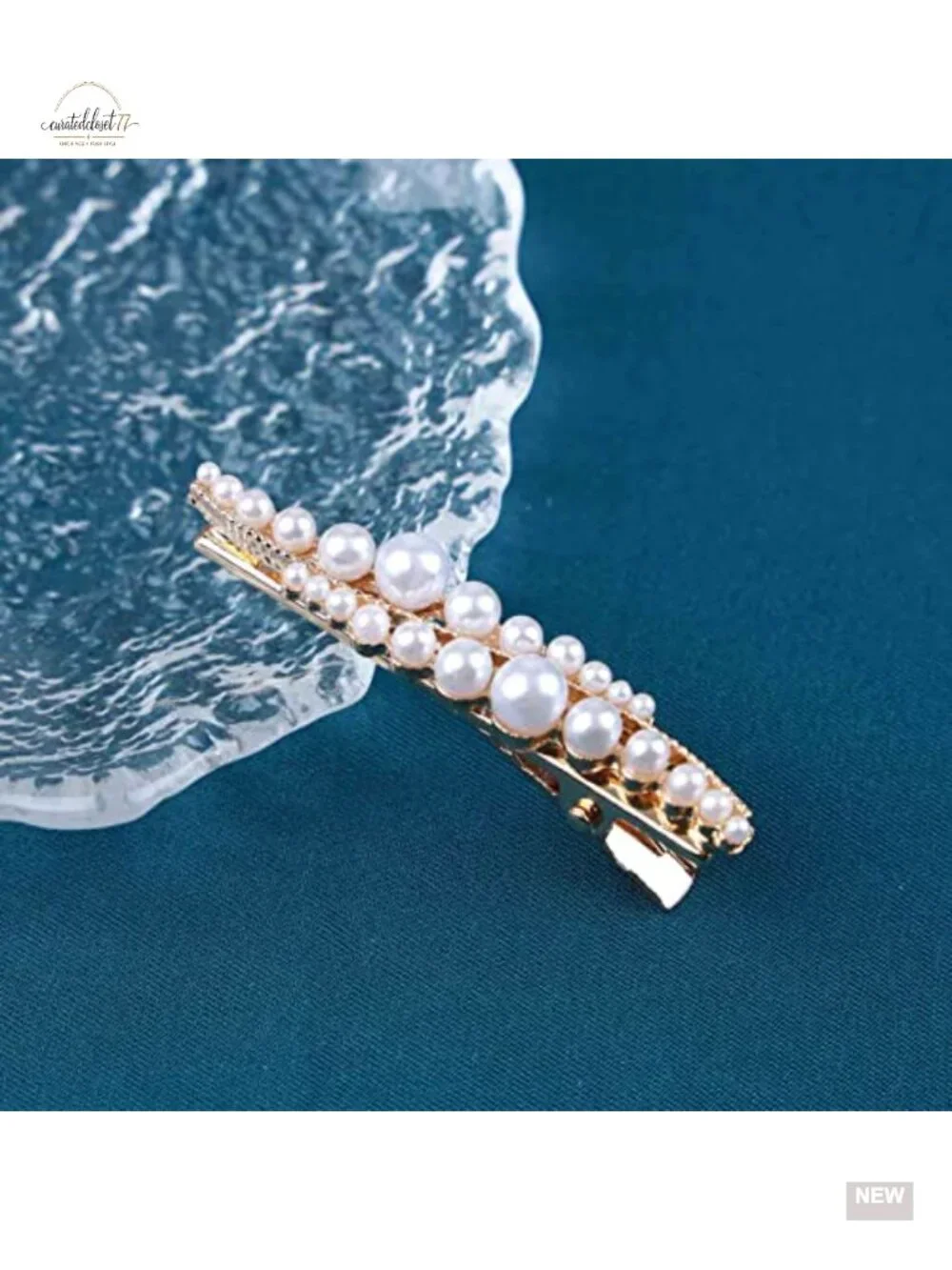 Vintage Pearl Hair Clip Barrette - Decorative Metal Headpiece with Gold Pins